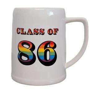 VTG‎ 80s Class of 86 Mug 20 oz Papel White Multicolor Rainbow Ceramic Coffee Cup